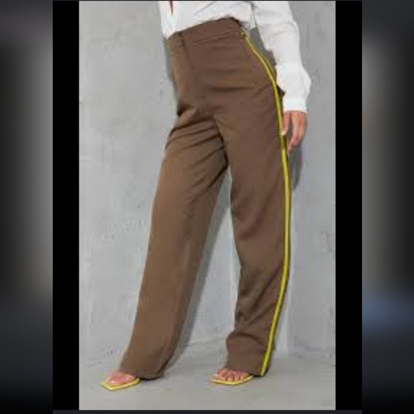 [ BEATRICE b.]- WOMEN'S size 6, tan- brown/Yellow  pull on WOOL WIDE LEG TROUSER - Picture 14 of 16